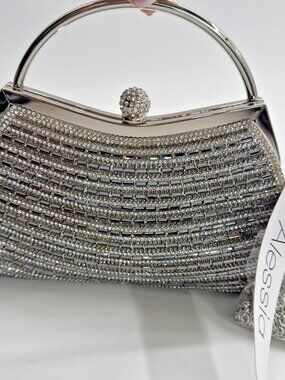 Alessia Clutch Bling Silver Handbag Shoulder Purse Diamond with Chain Strap NEW
